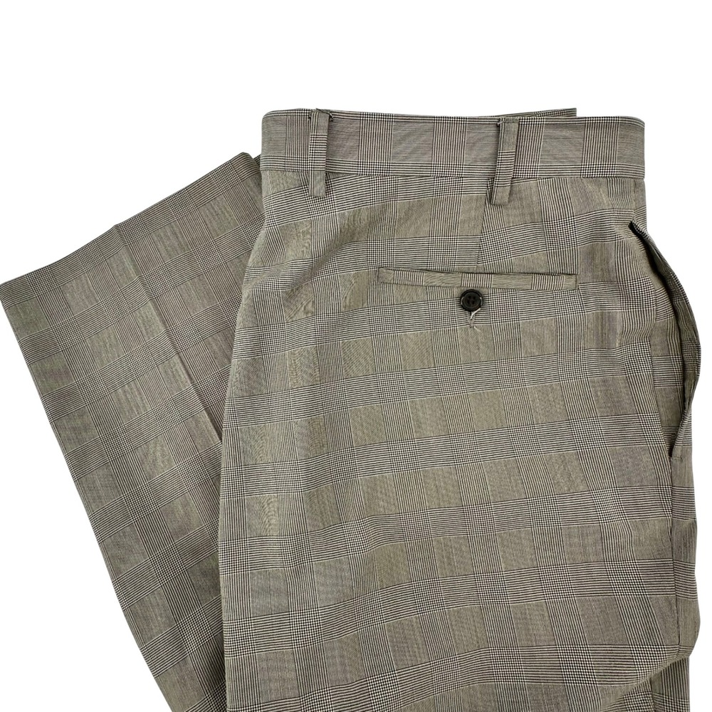 Ralph Lauren Mens 38x32 Grey Glen‎ Plaid Flat Front Stretch Dress Pants Slacks